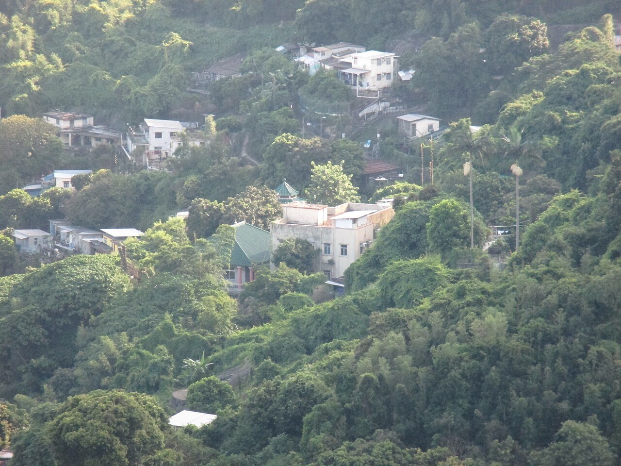 The Sha Tin Centre buildings among the trees at Ha Wo Che.