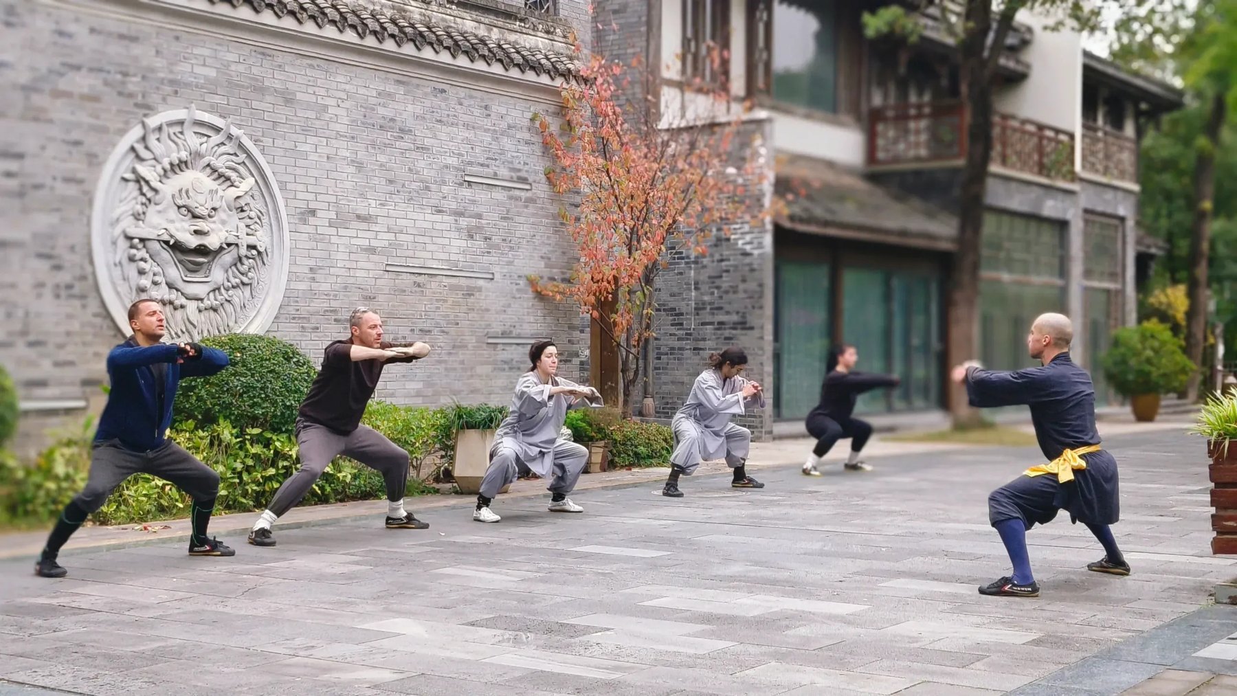 成都龙泉武术训练中心的晨练。